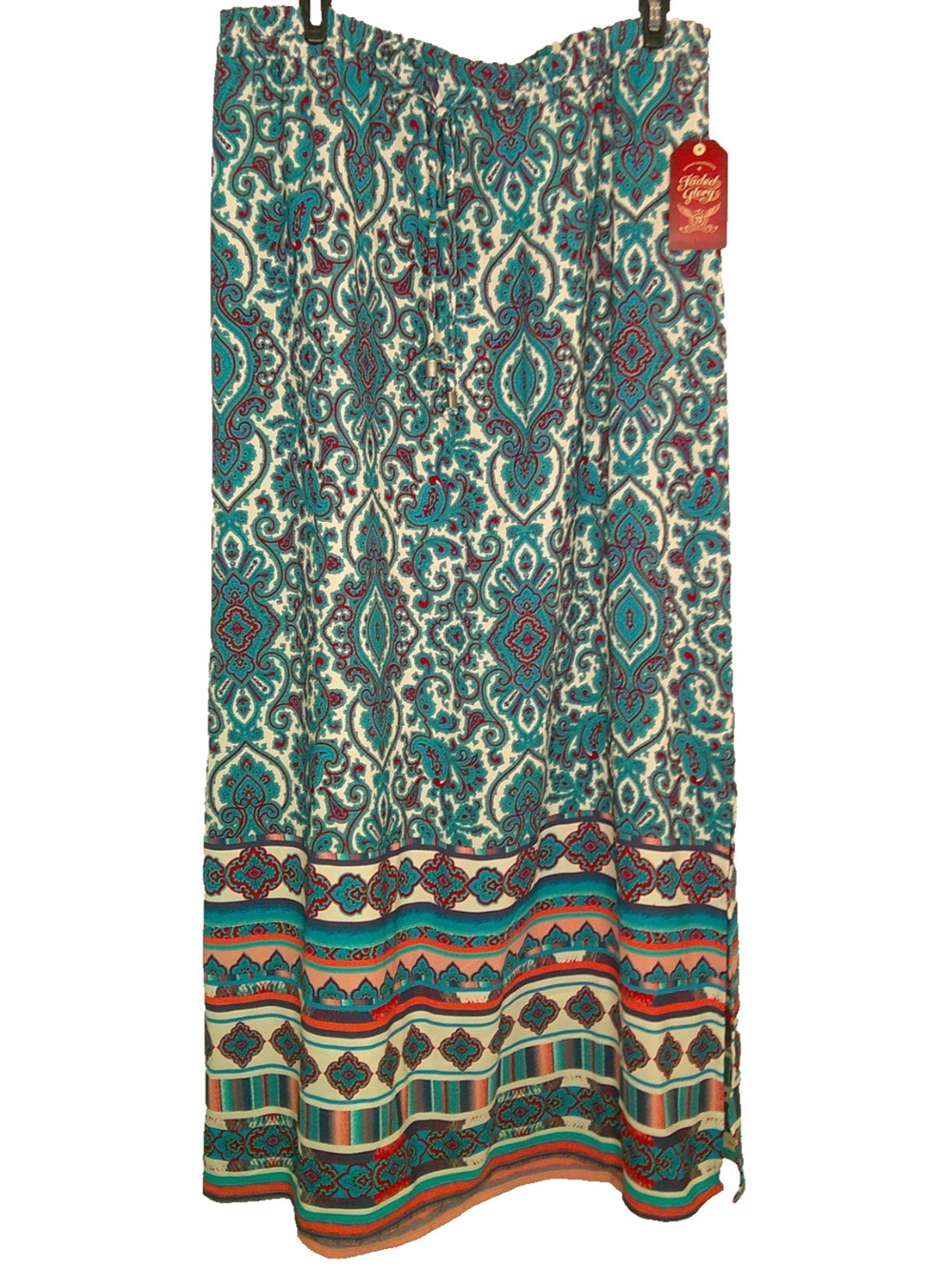 Faded Glory Woven Maxi Skirt Women's Large 12-14 Aqua Blue Dream Paisley NEW